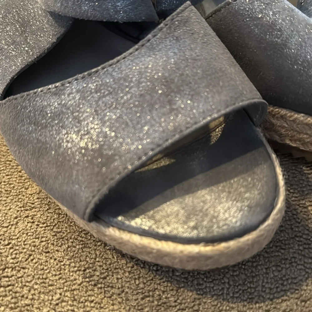 Eileen Fisher Platinum Silver Suede Espadrille Wedge Sandals 8.5 (TD)